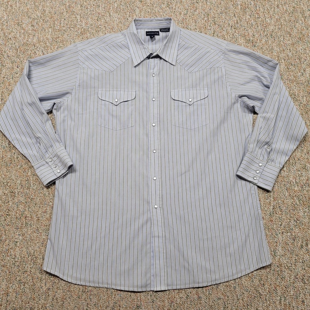 Panhandle Slim Shirt Mens 18 / 36 Blue Striped Pearl Snap Western Rodeo Workwear